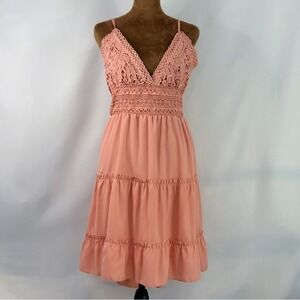 ECOWISH Crochet Lace Tiered Dress Women XL Coral Pink Good Boho Sun Dress